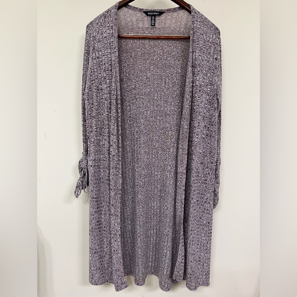 ELLEN TRACY L Open-Front Sleeve Tie Up Longline  Cardigan